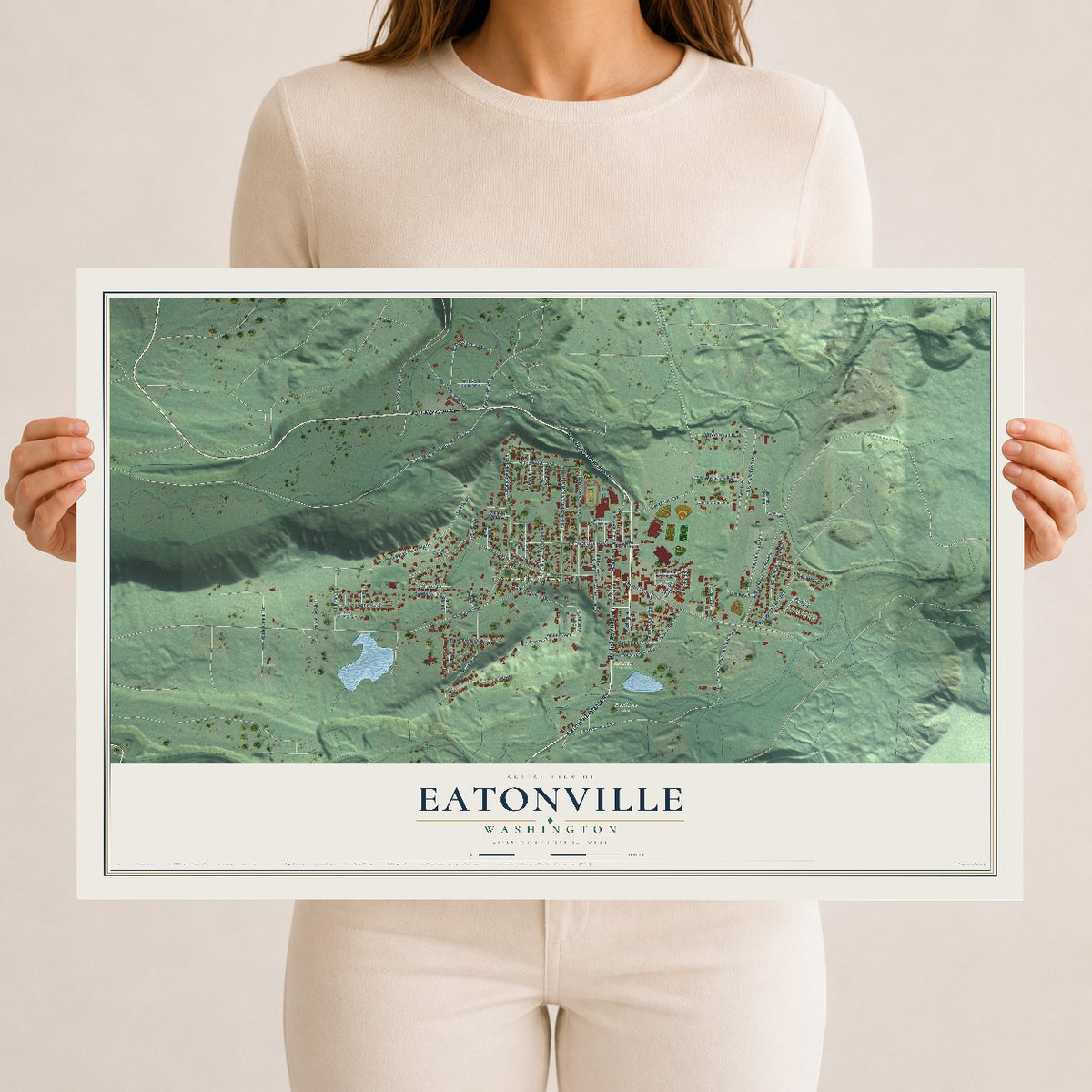 Map of Eatonville, Washington, 12 x 18 inch unframed archival matte print