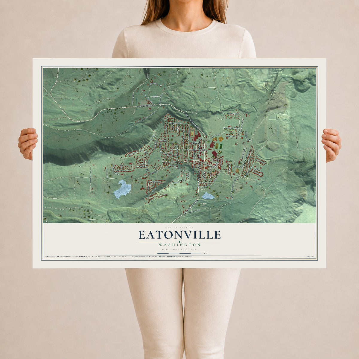 Map of Eatonville, Washington, 24 x 36 inch unframed archival matte print