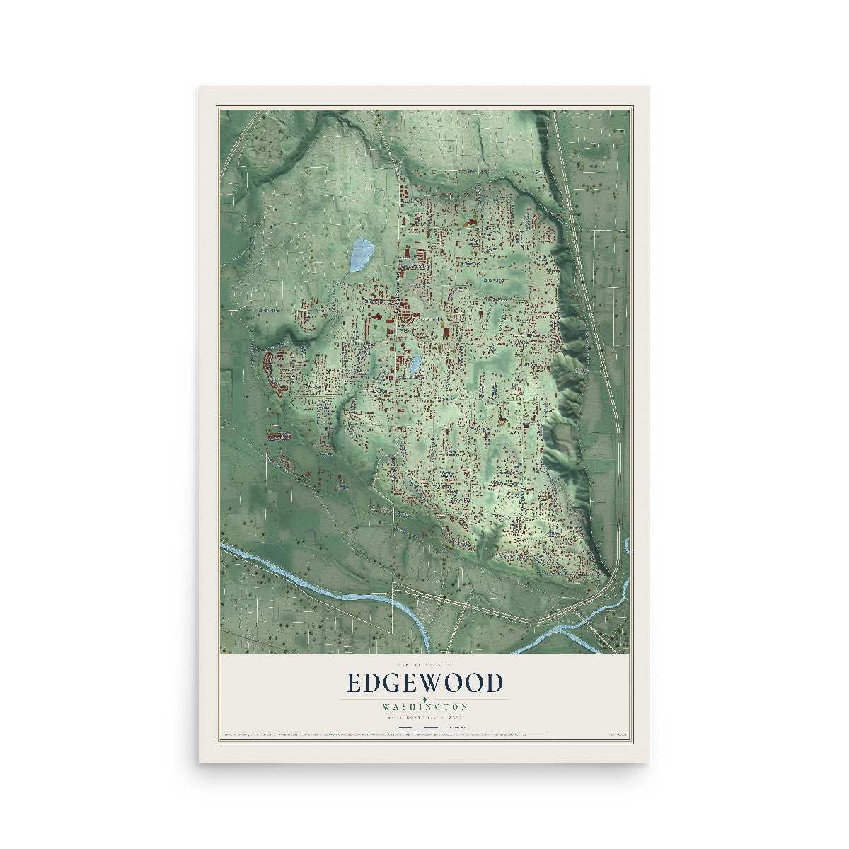 Map of Edgewood, Washington, 12 x 18 inch unframed archival matte print