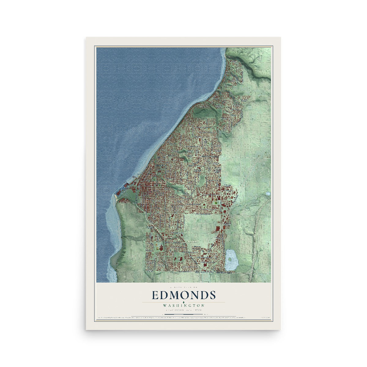 Map of Edmonds, Washington, 12 x 18 inch unframed archival matte print