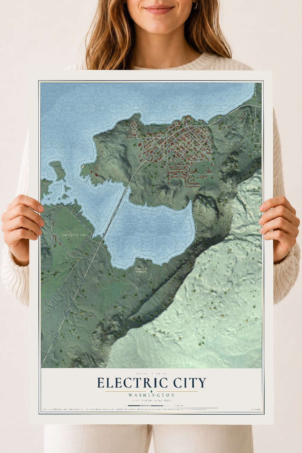 Map of Electric City, Washington, 18 x 24 inch unframed archival matte print