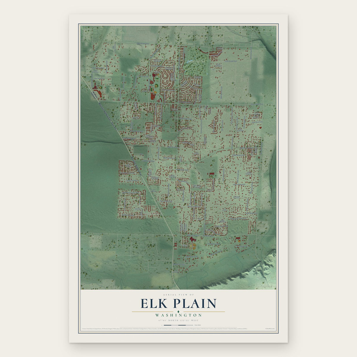 Elk Plain, Washington map print, the full design
