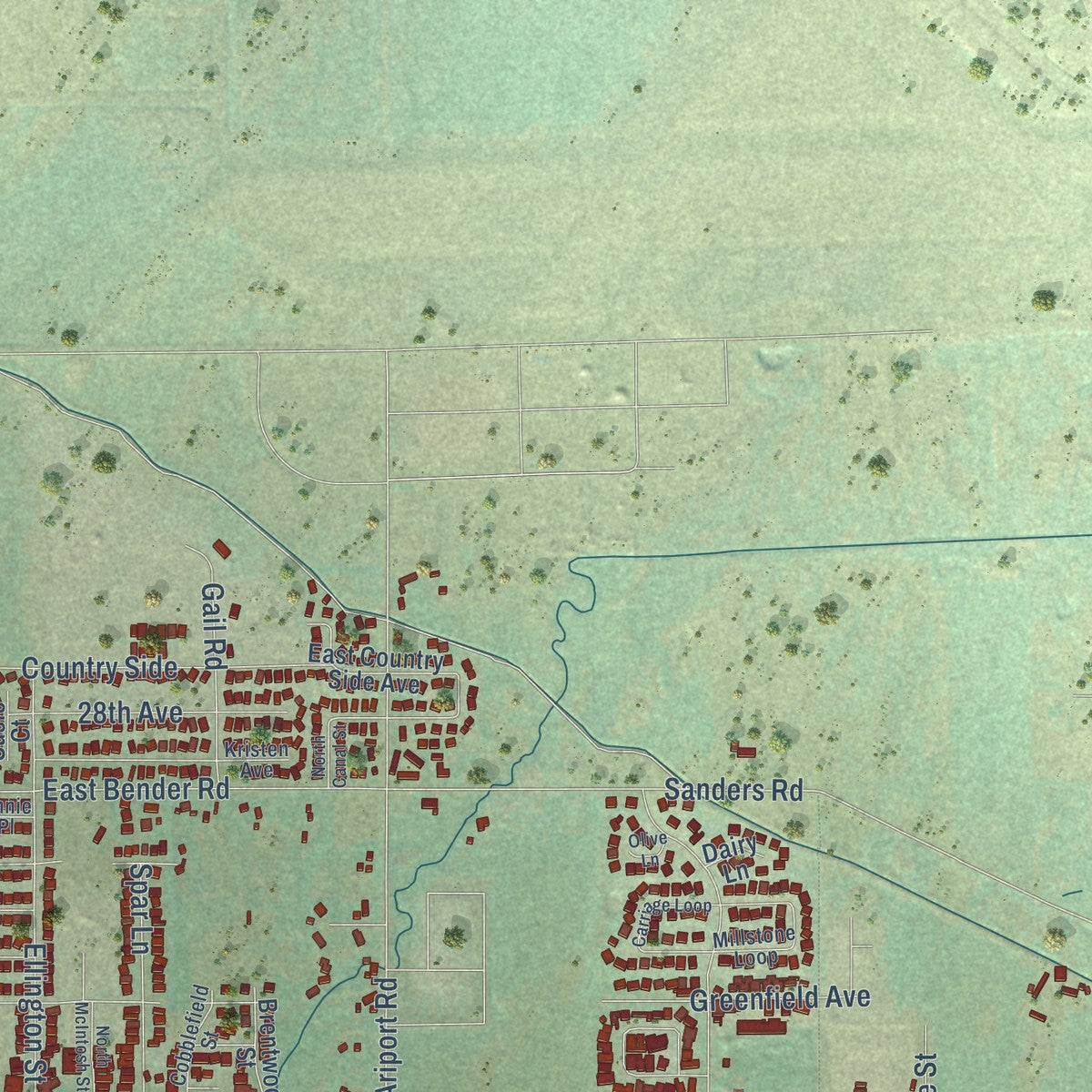 Second close-up of the map of Ellensburg, Washington print showing more streets and buildings