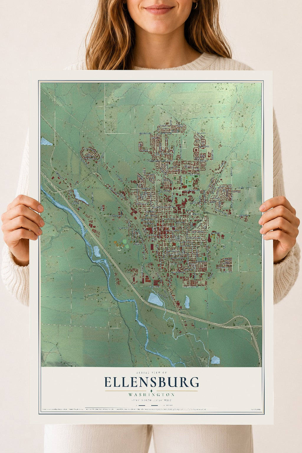 Map of Ellensburg, Washington, 18 x 24 inch unframed archival matte print