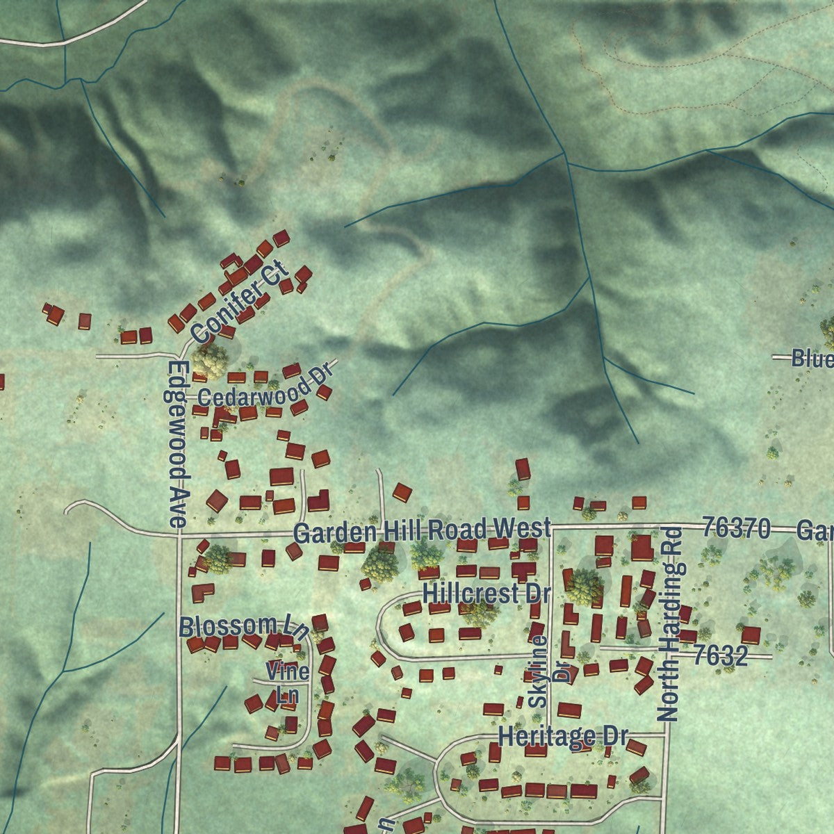 Second close-up of the map of Elma, Washington print showing more streets and buildings