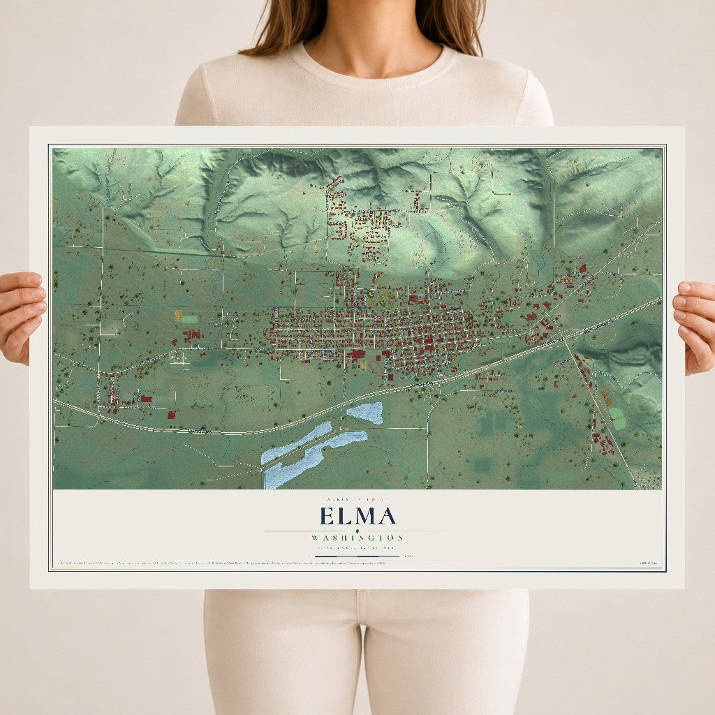 Map of Elma, Washington, 18 x 24 inch unframed archival matte print