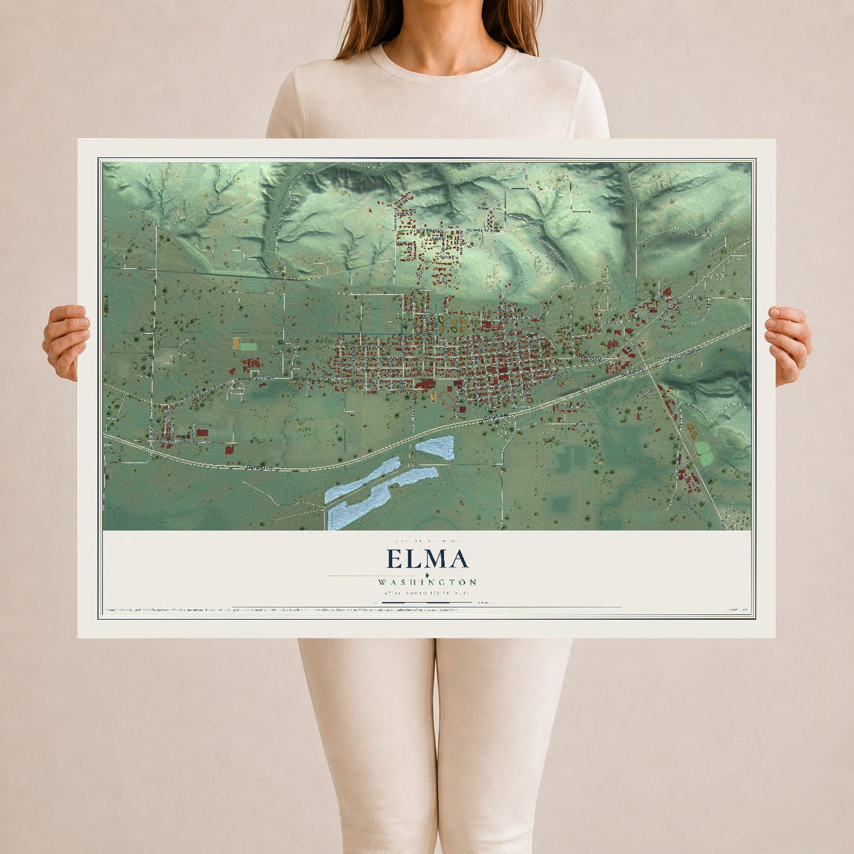 Map of Elma, Washington, 24 x 36 inch unframed archival matte print