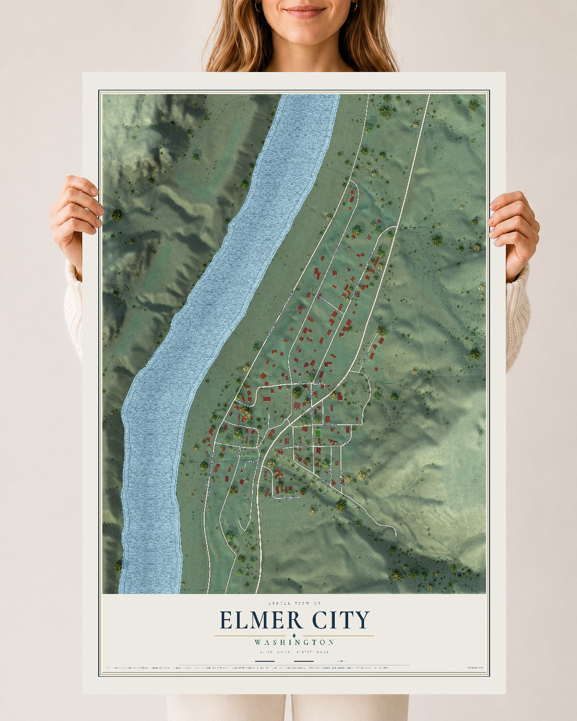 Map of Elmer City, Washington, 24 x 36 inch unframed archival matte print