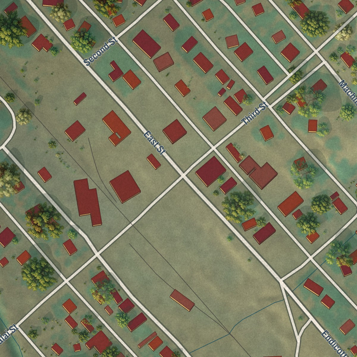 Close-up of the map of Endicott, Washington print showing street and building detail