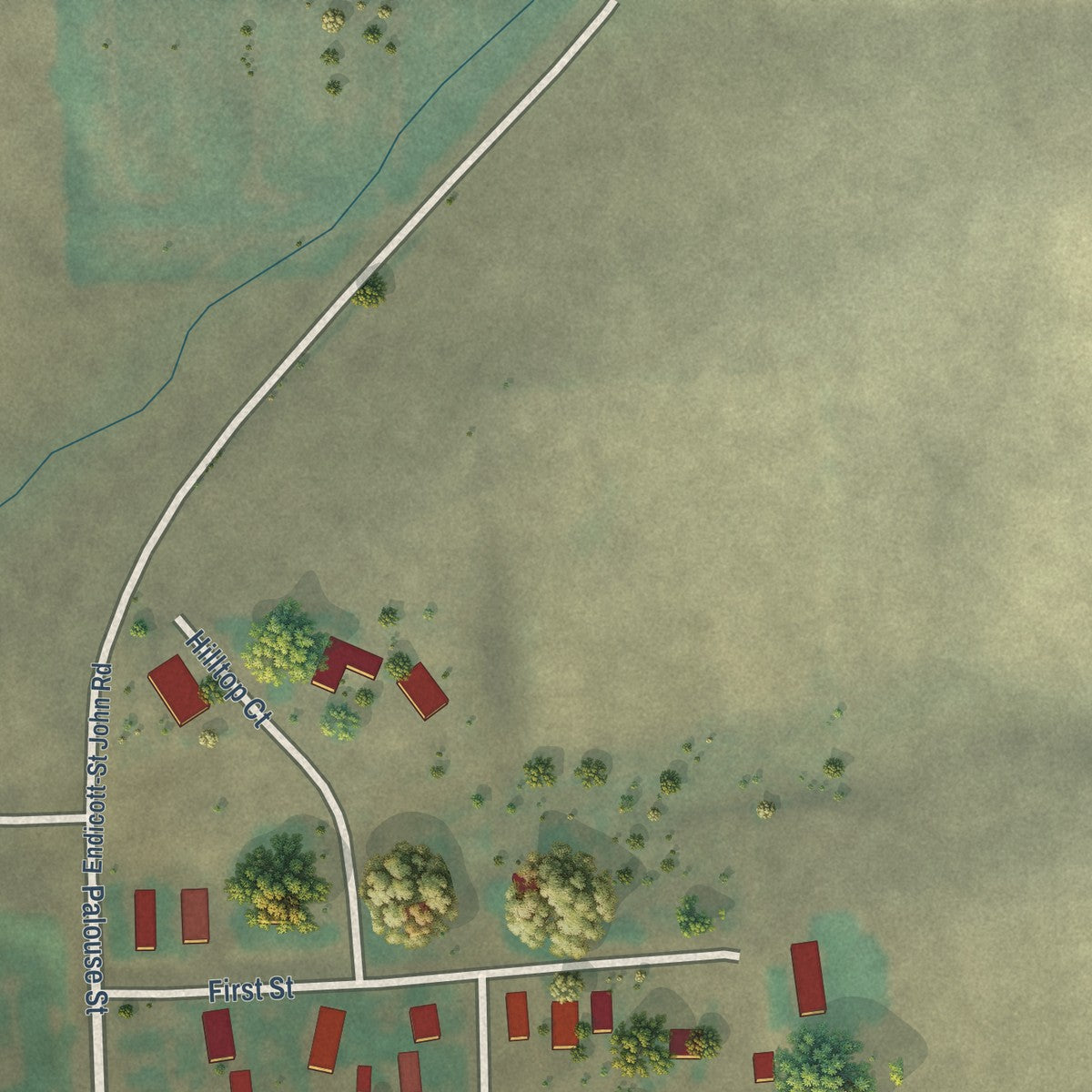 Second close-up of the map of Endicott, Washington print showing more streets and buildings