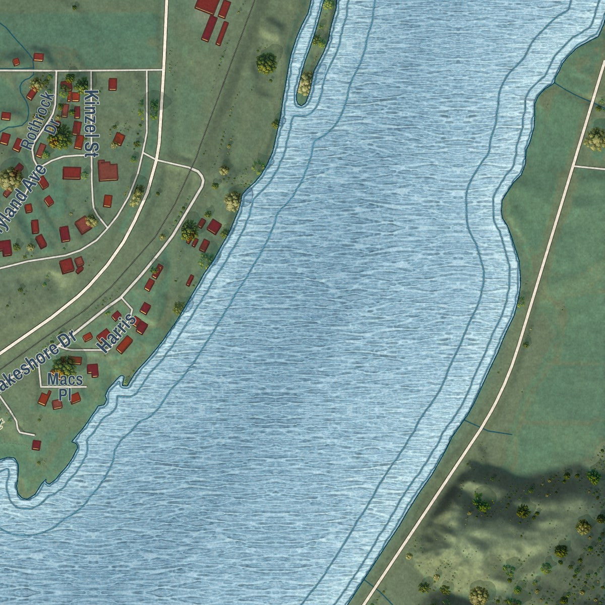 Second close-up of the map of Entiat, Washington print showing more streets and buildings