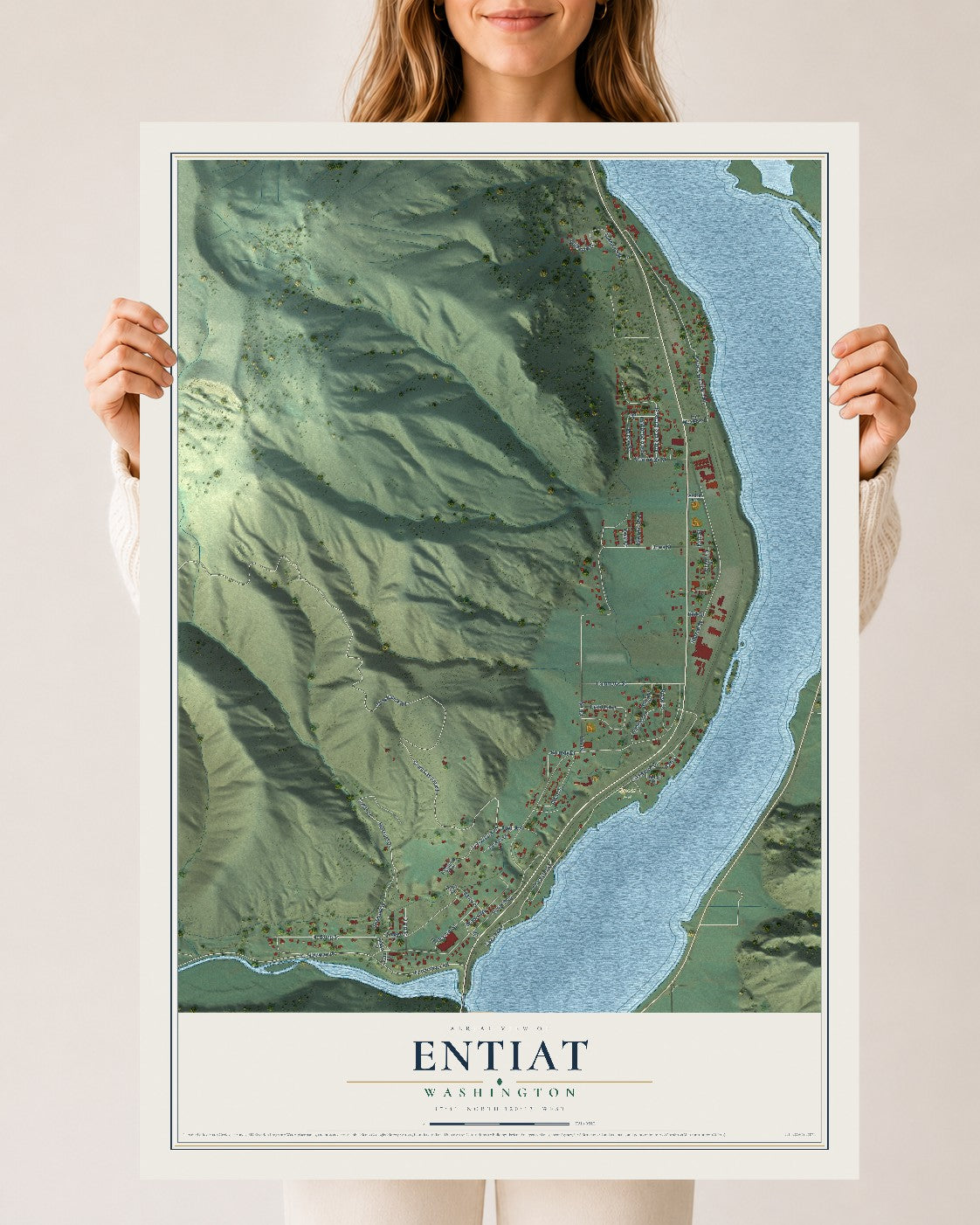 Map of Entiat, Washington, 24 x 36 inch unframed archival matte print
