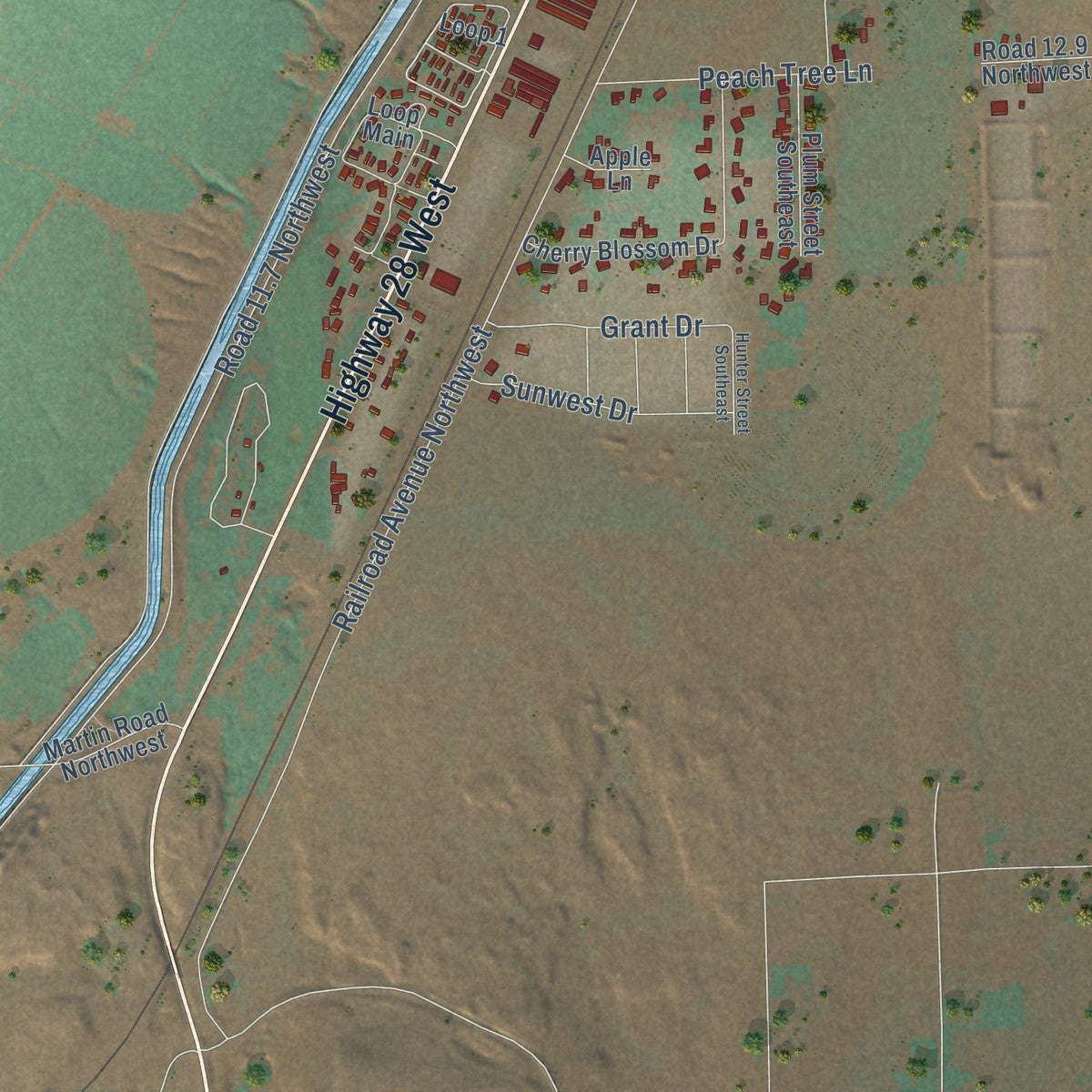 Second close-up of the map of Ephrata, Washington print showing more streets and buildings