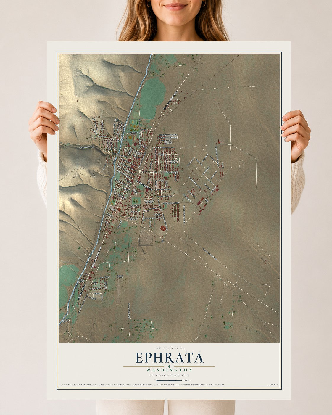 Map of Ephrata, Washington, 24 x 36 inch unframed archival matte print