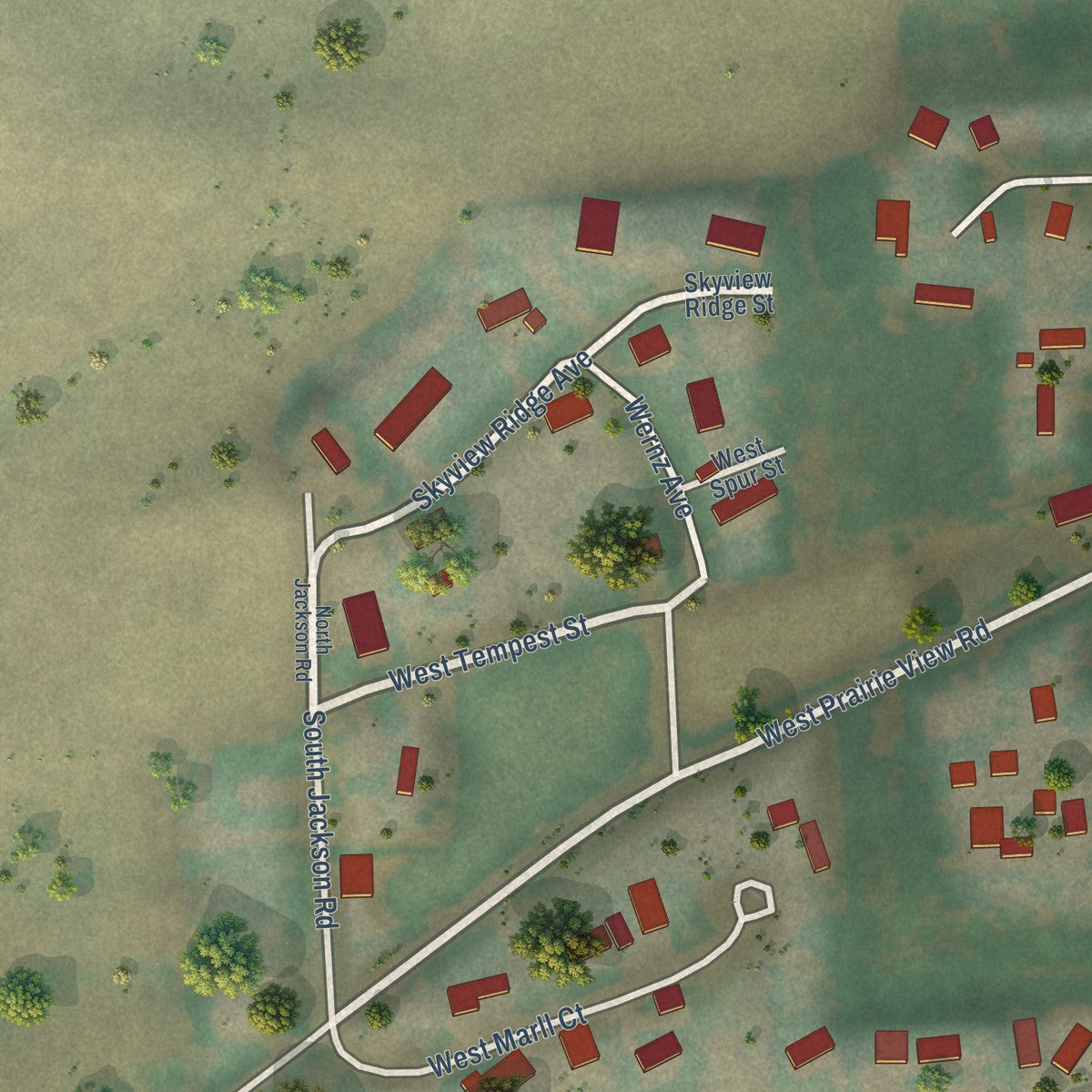 Second close-up of the map of Fairfield, Washington print showing more streets and buildings