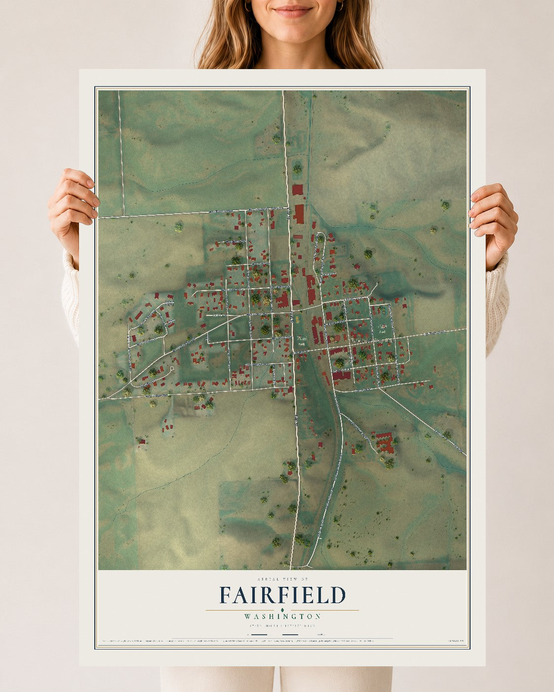 Map of Fairfield, Washington, 24 x 36 inch unframed archival matte print