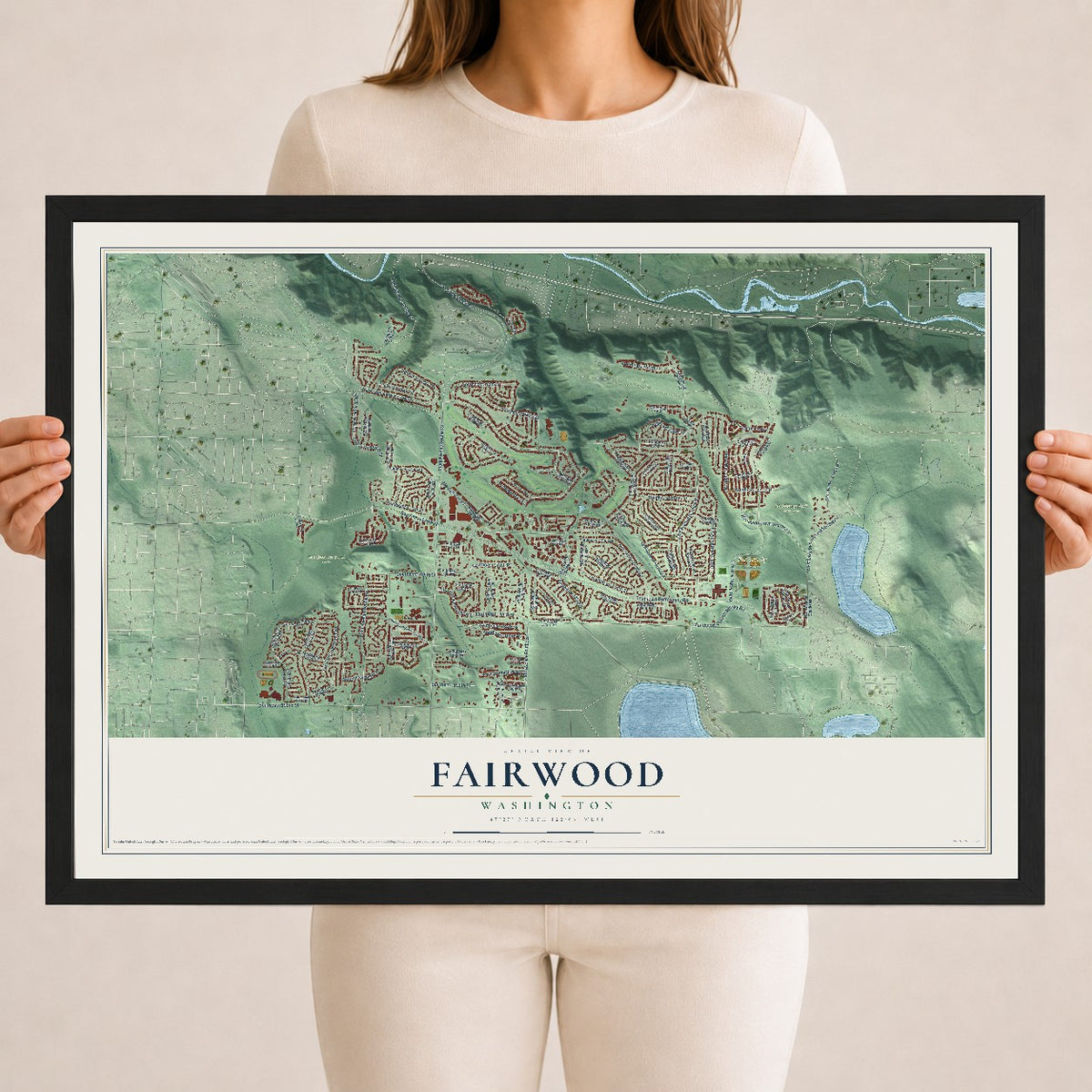Map of Fairwood, Washington, 18 x 24 inch print in a black wood frame