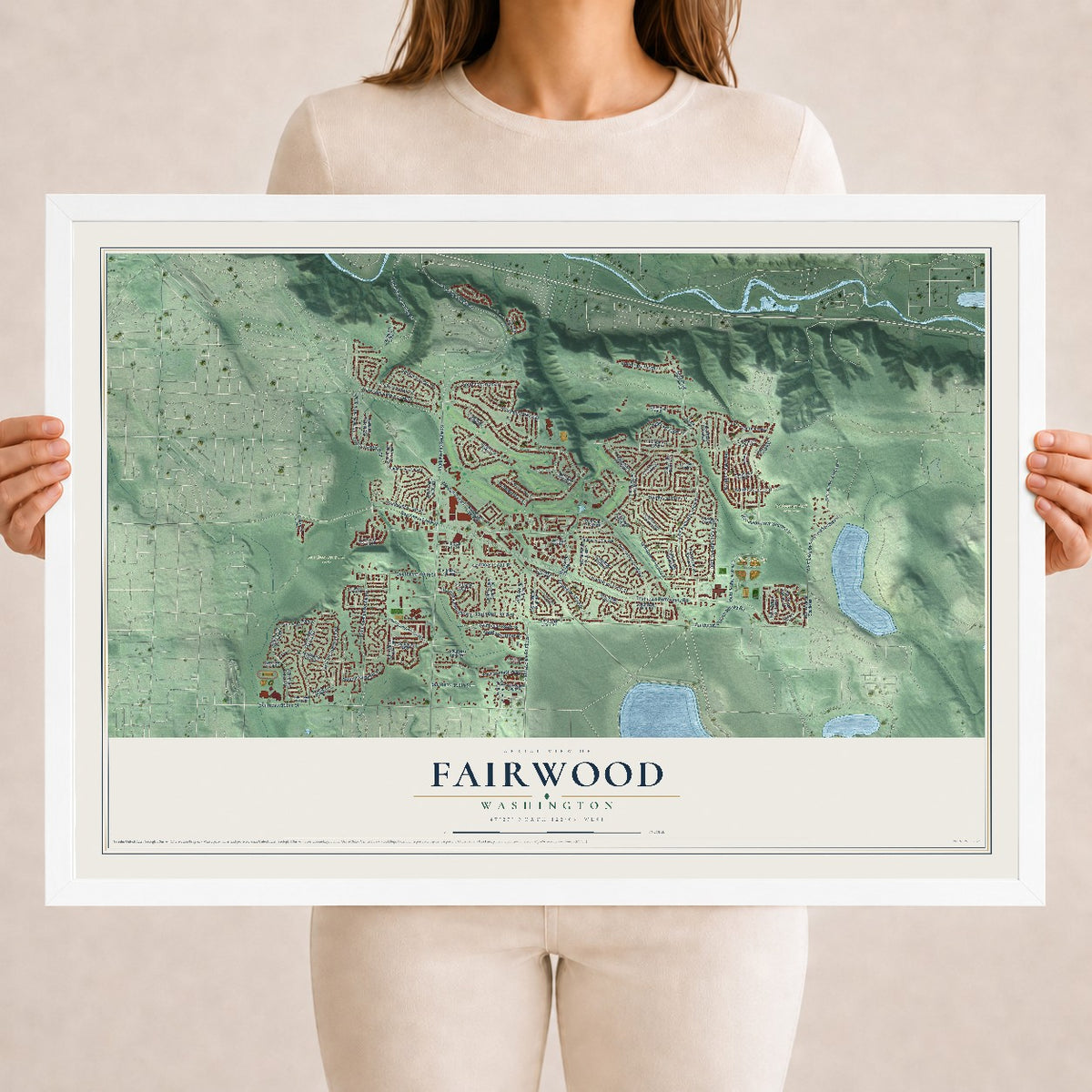 Map of Fairwood, Washington, 18 x 24 inch print in a white wood frame