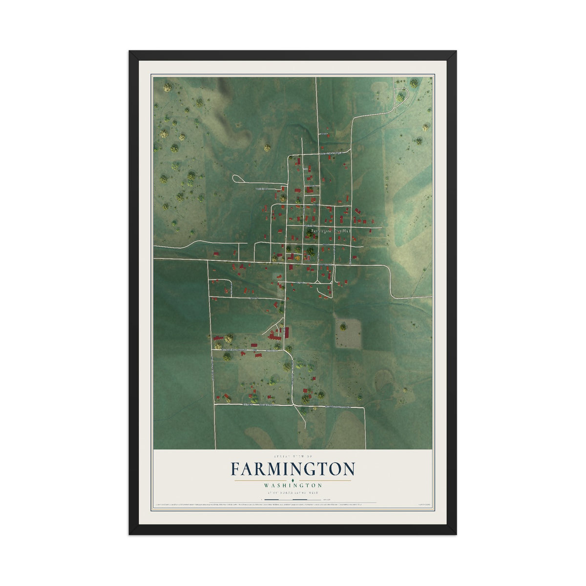 Map of Farmington, Washington, 12 x 18 inch print in a black wood frame