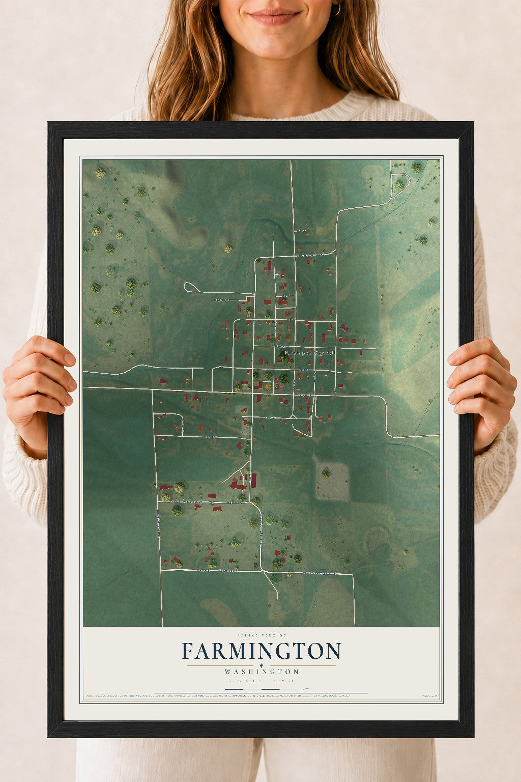 Map of Farmington, Washington, 18 x 24 inch print in a black wood frame