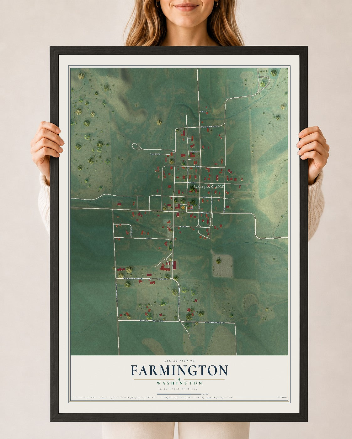 Map of Farmington, Washington, 24 x 36 inch print in a black wood frame