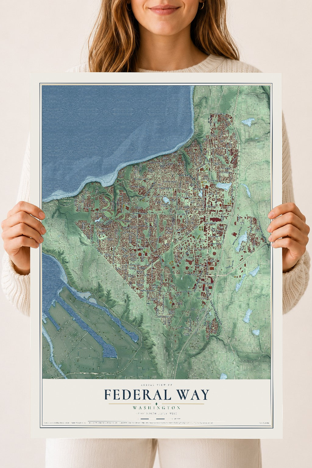 Map of Federal Way, Washington, 18 x 24 inch unframed archival matte print