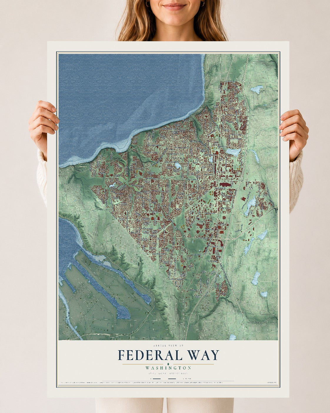 Map of Federal Way, Washington, 24 x 36 inch unframed archival matte print