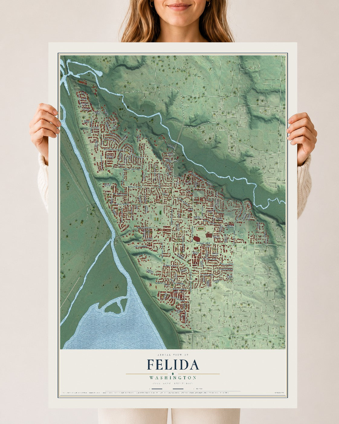Map of Felida, Washington, 24 x 36 inch unframed archival matte print