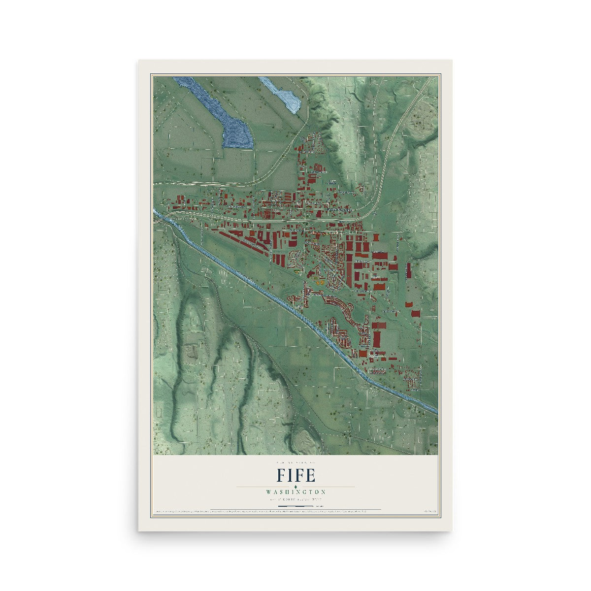 Map of Fife, Washington, 12 x 18 inch unframed archival matte print