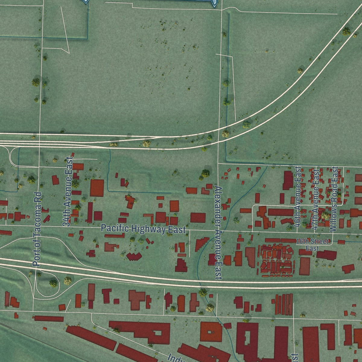 Second close-up of the map of Fife, Washington print showing more streets and buildings
