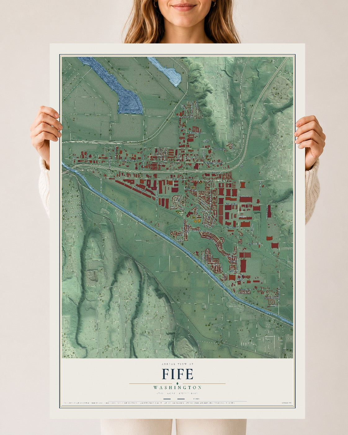 Map of Fife, Washington, 24 x 36 inch unframed archival matte print