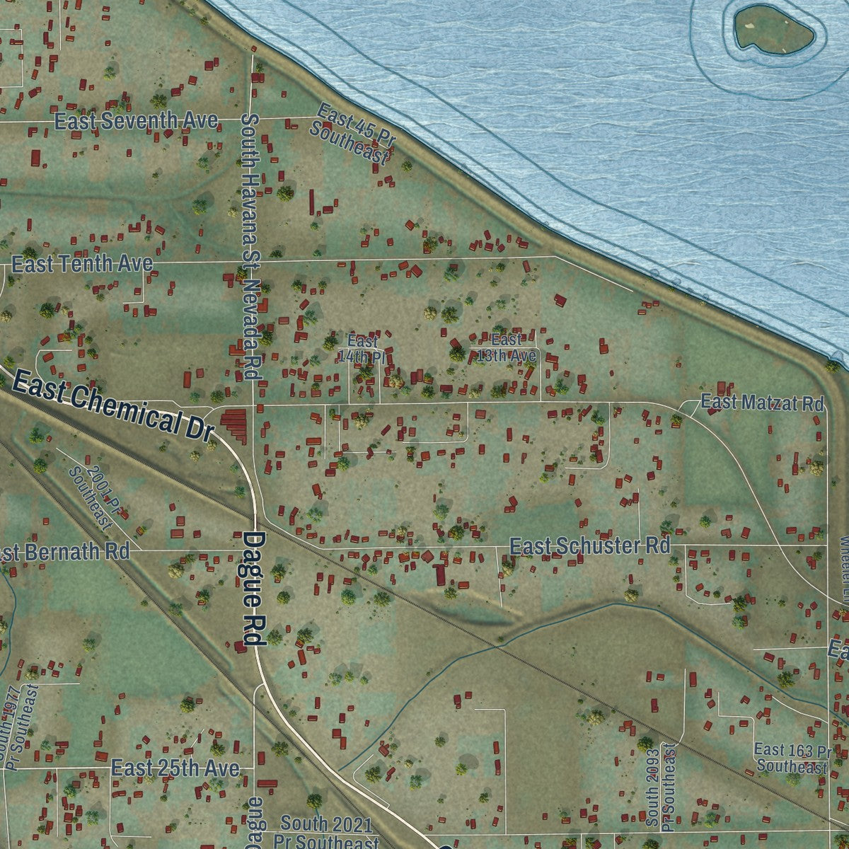 Close-up of the map of Finley, Washington print showing street and building detail