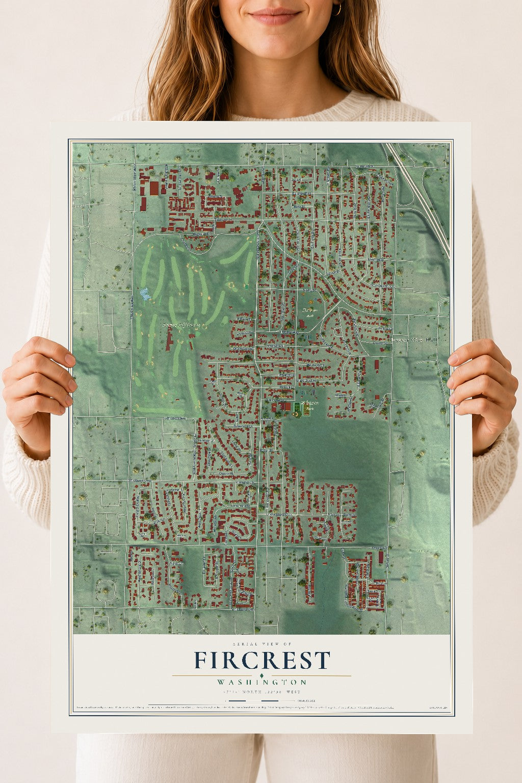 Map of Fircrest, Washington, 18 x 24 inch unframed archival matte print