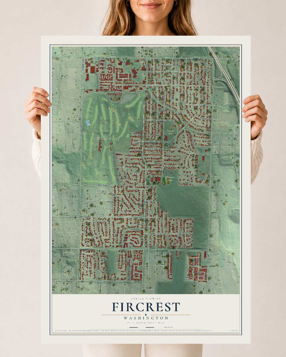 Map of Fircrest, Washington, 24 x 36 inch unframed archival matte print