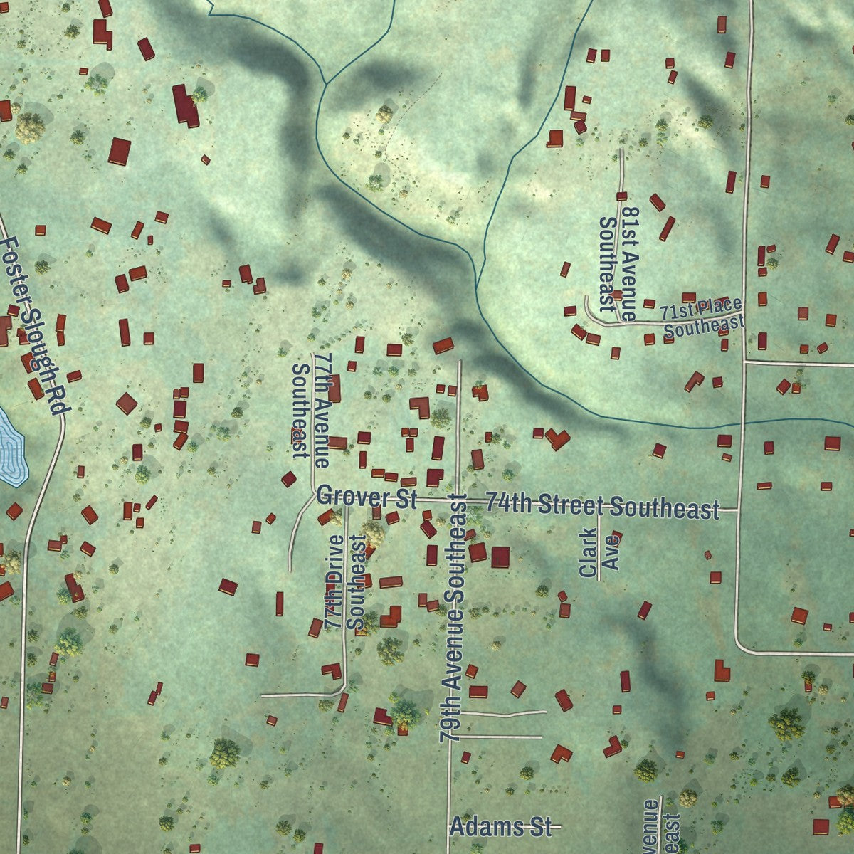 Close-up of the map of Fobes Hill, Washington print showing street and building detail