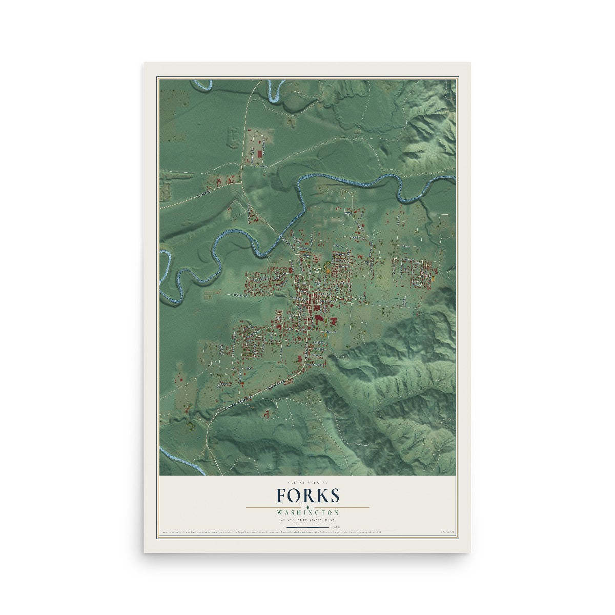 Map of Forks, Washington, 12 x 18 inch unframed archival matte print