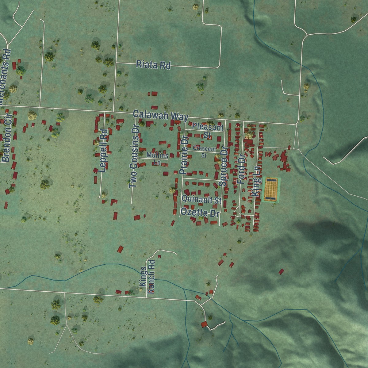 Second close-up of the map of Forks, Washington print showing more streets and buildings