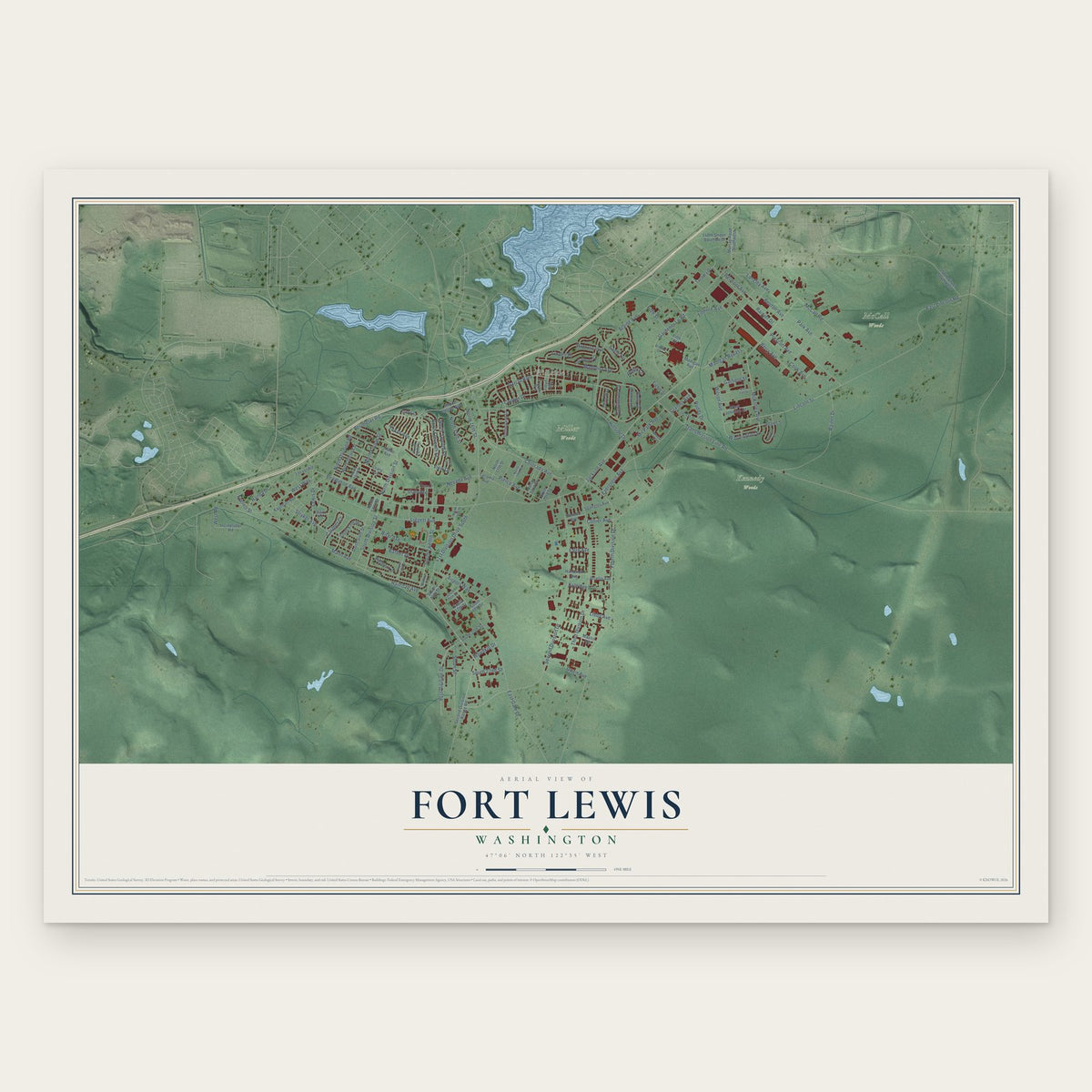 Fort Lewis, Washington map print, the full design