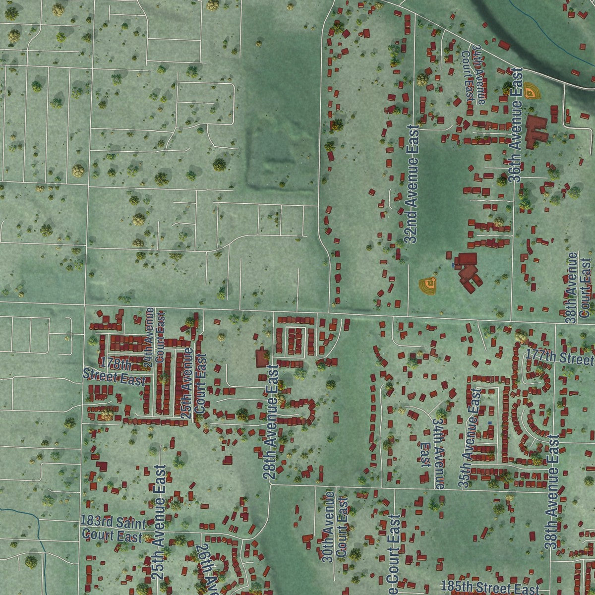 Second close-up of the map of Frederickson, Washington print showing more streets and buildings