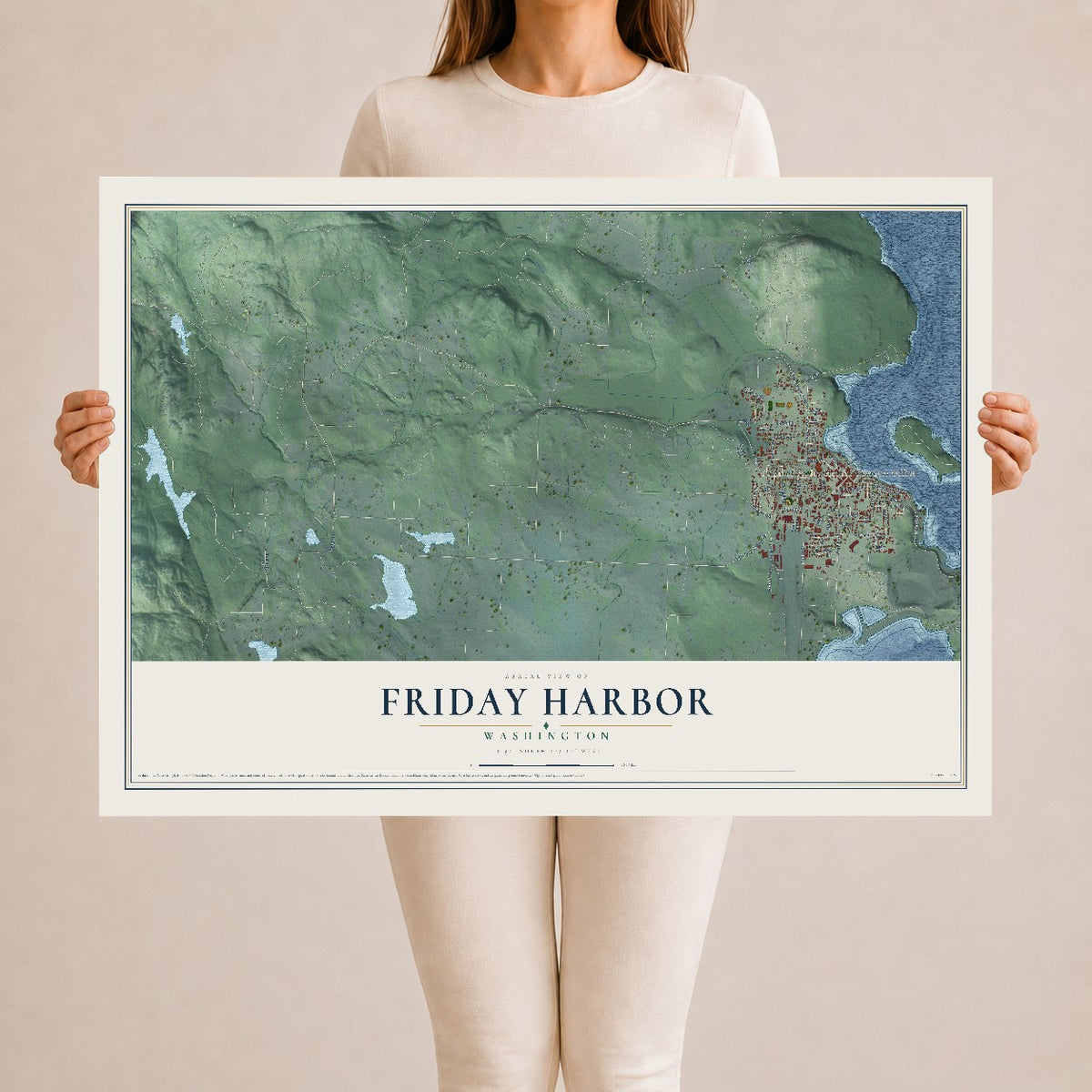 Map of Friday Harbor, Washington, 24 x 36 inch unframed archival matte print