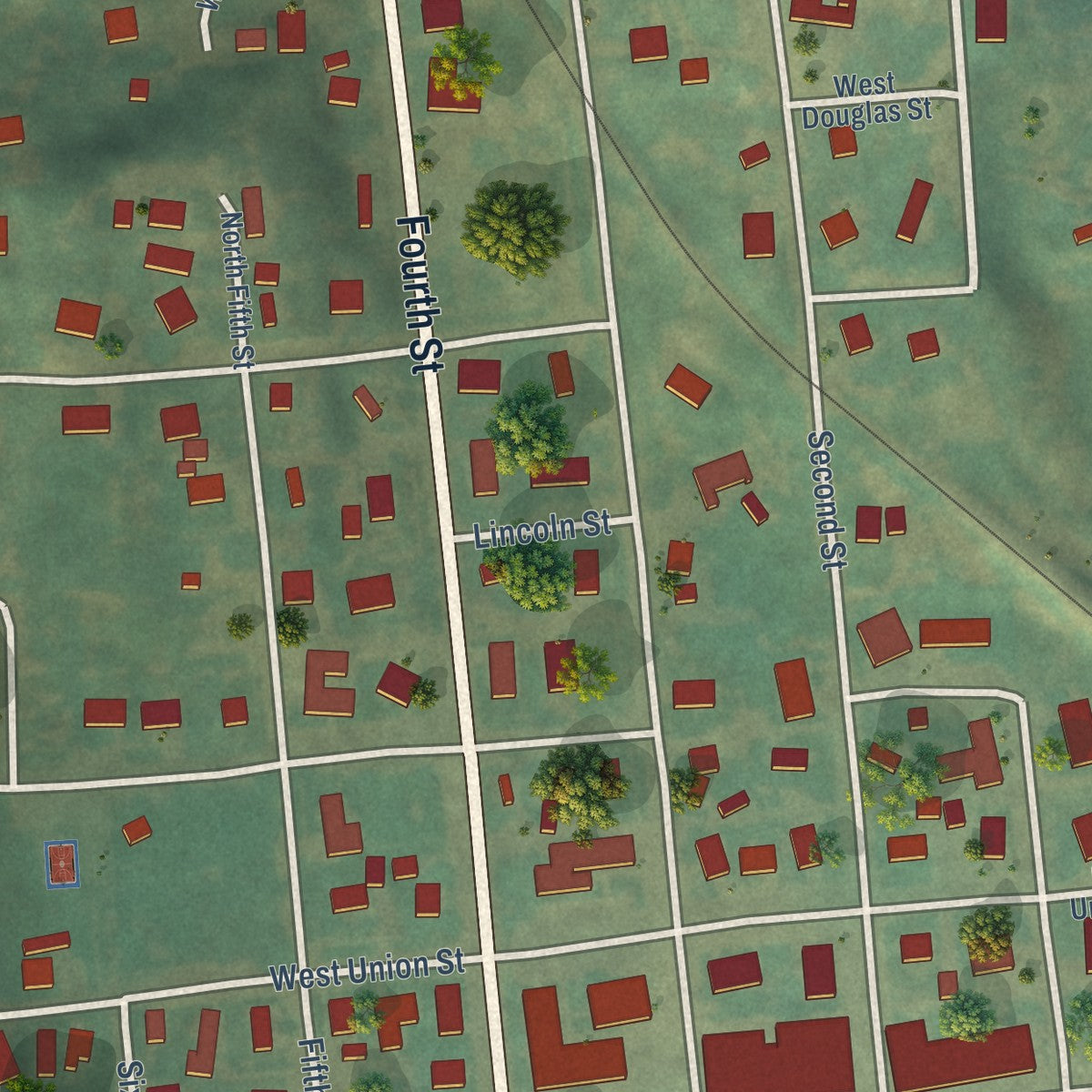 Close-up of the map of Garfield, Washington print showing street and building detail