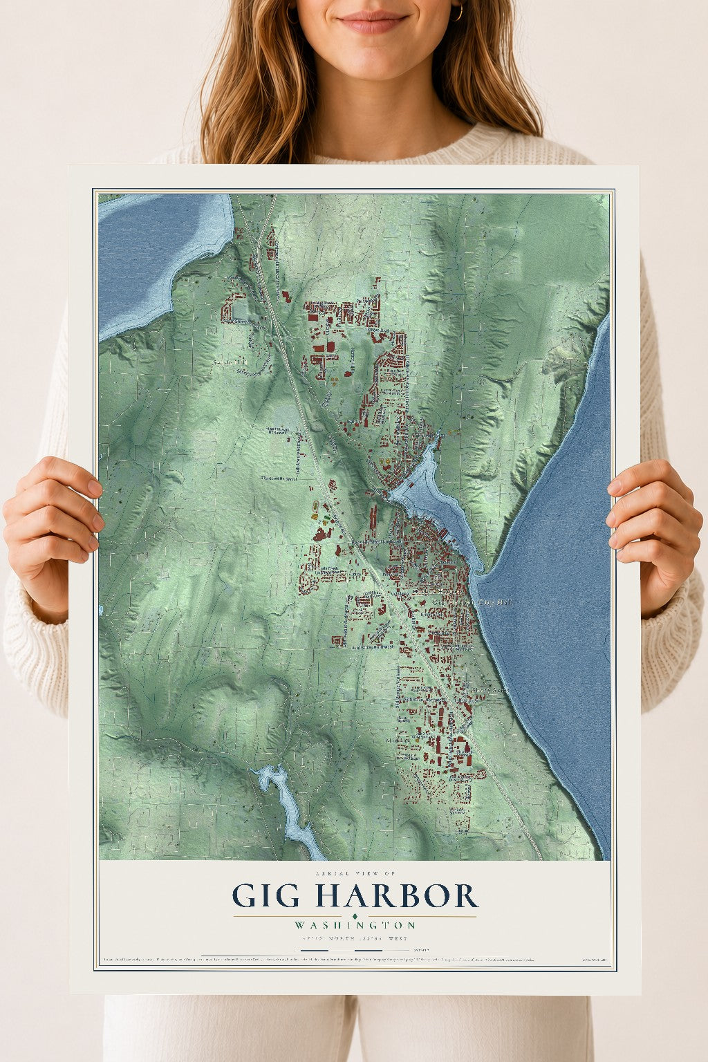 Map of Gig Harbor, Washington, 18 x 24 inch unframed archival matte print