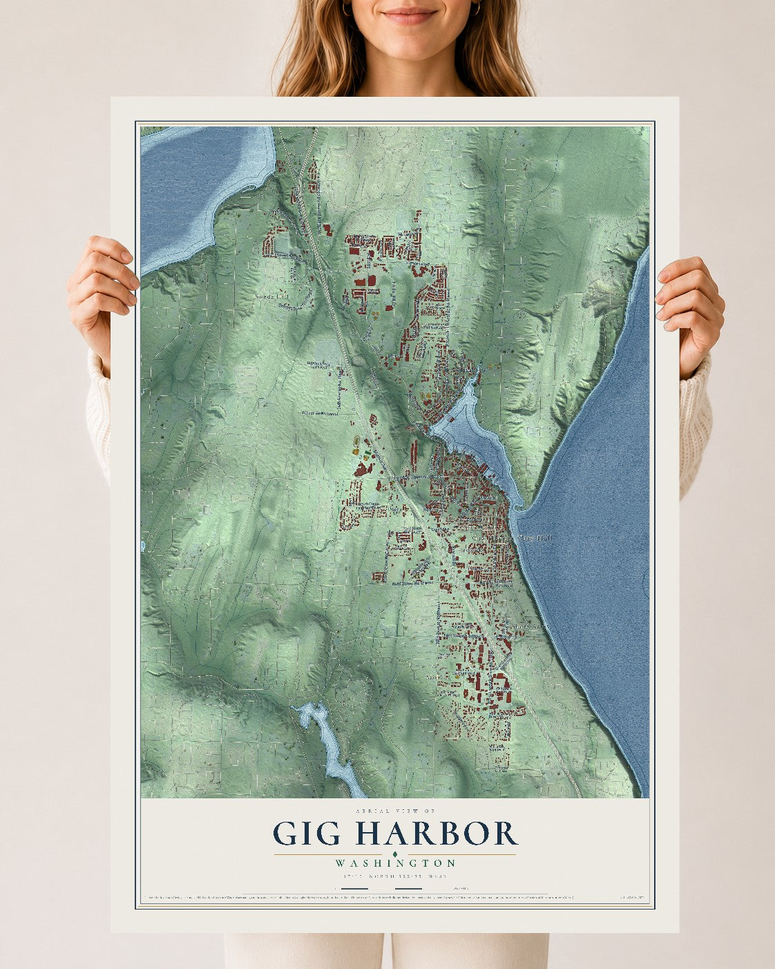 Map of Gig Harbor, Washington, 24 x 36 inch unframed archival matte print