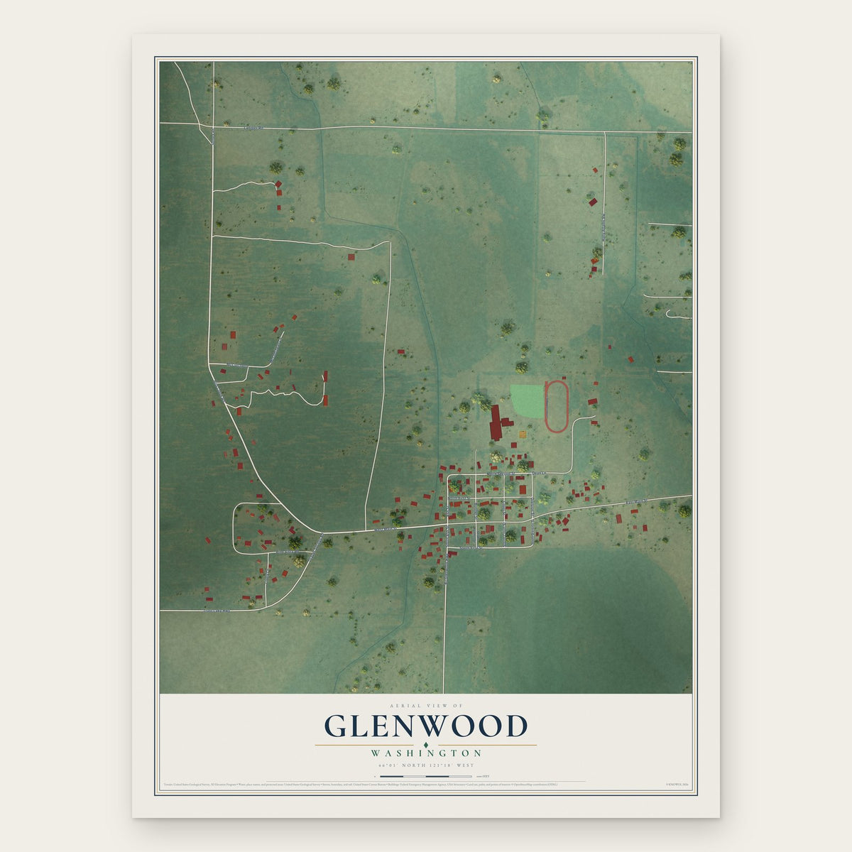 Glenwood, Washington map print, the full design