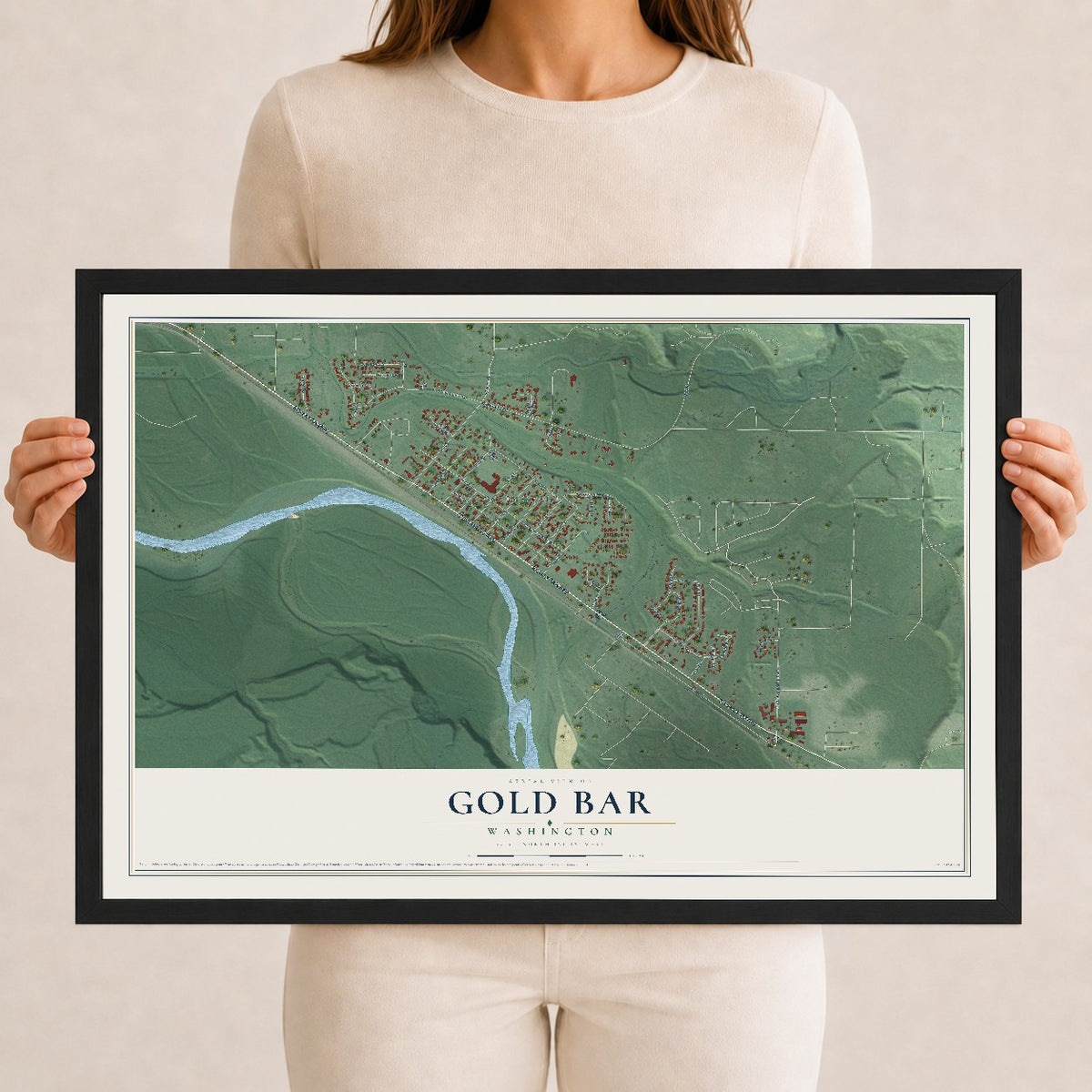 Map of Gold Bar, Washington, 12 x 18 inch print in a black wood frame