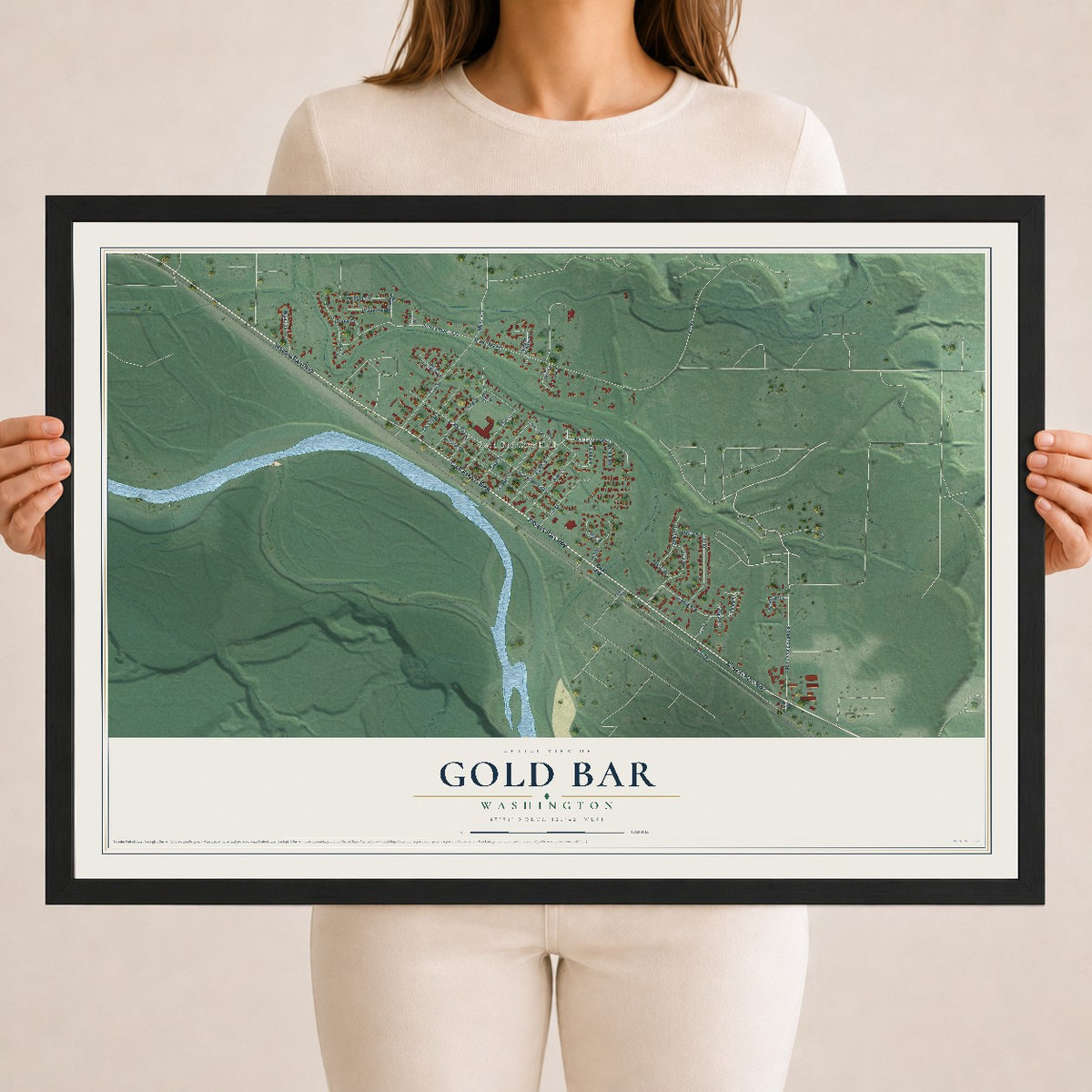 Map of Gold Bar, Washington, 18 x 24 inch print in a black wood frame