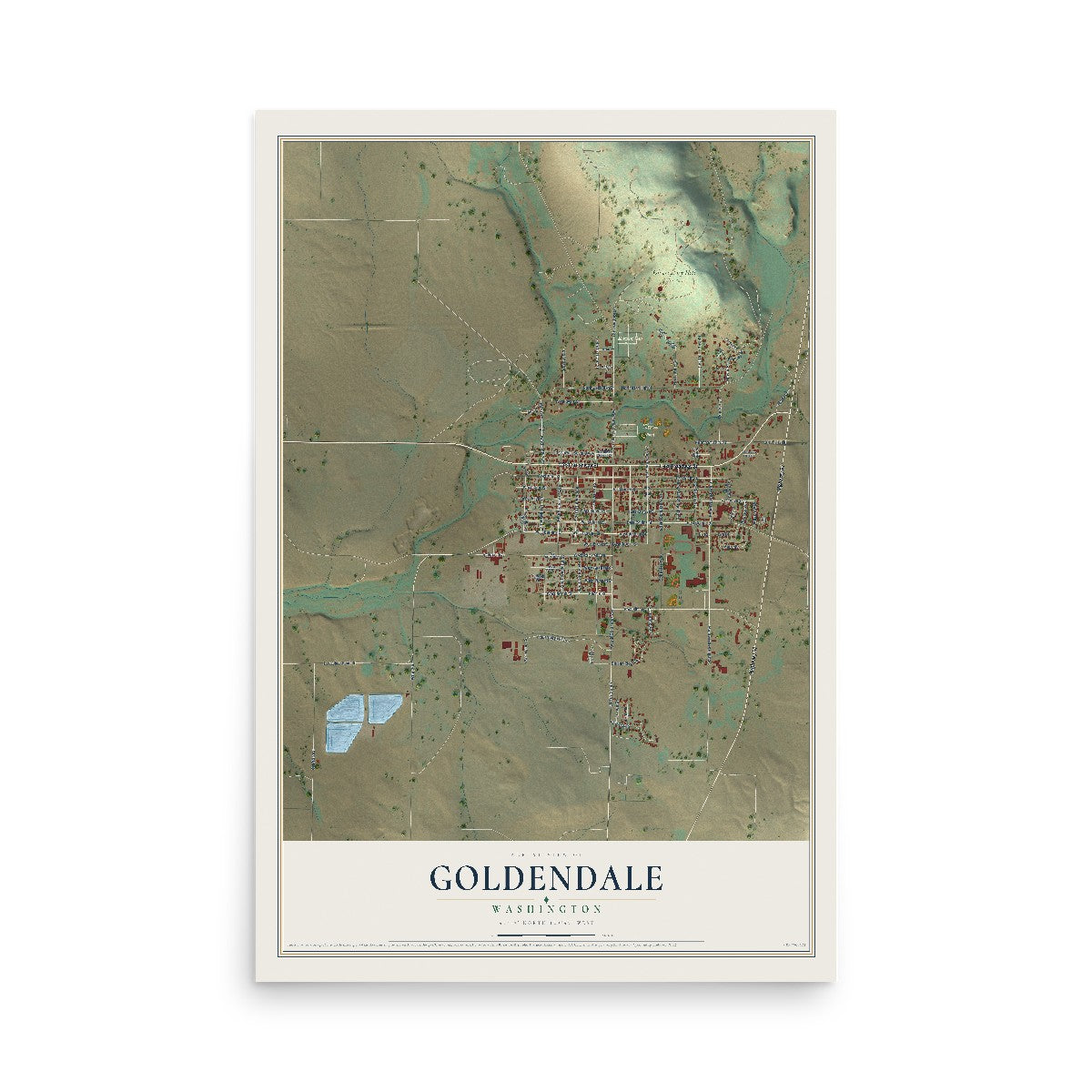 Map of Goldendale, Washington, 12 x 18 inch unframed archival matte print
