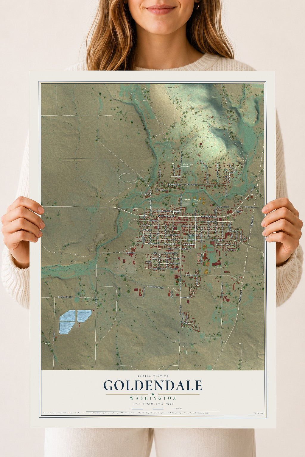 Map of Goldendale, Washington, 18 x 24 inch unframed archival matte print
