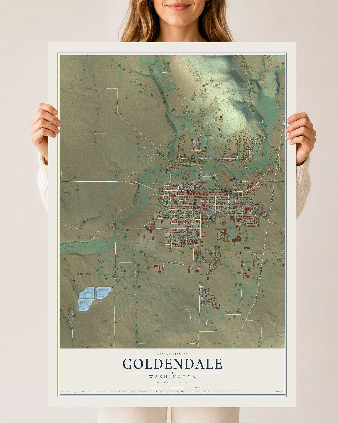 Map of Goldendale, Washington, 24 x 36 inch unframed archival matte print