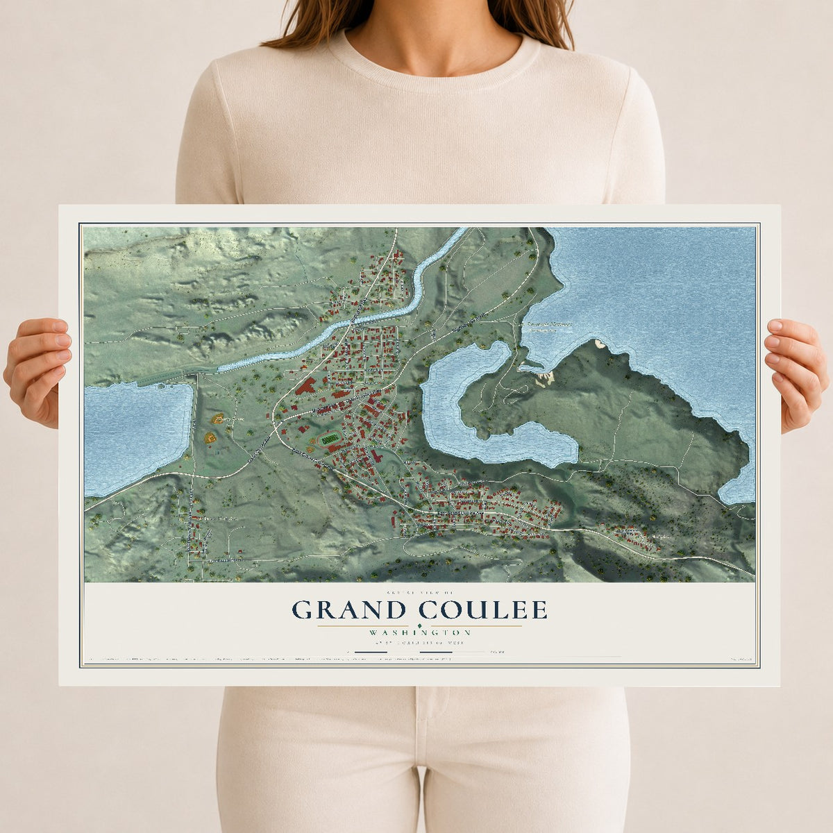 Map of Grand Coulee, Washington, 12 x 18 inch unframed archival matte print